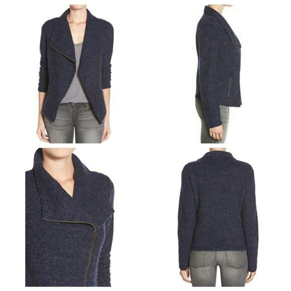 Halogen (Nordstrom) Knit Moto Jacket Asymmetrical Funnel Neck M New - Picture 2 of 5
